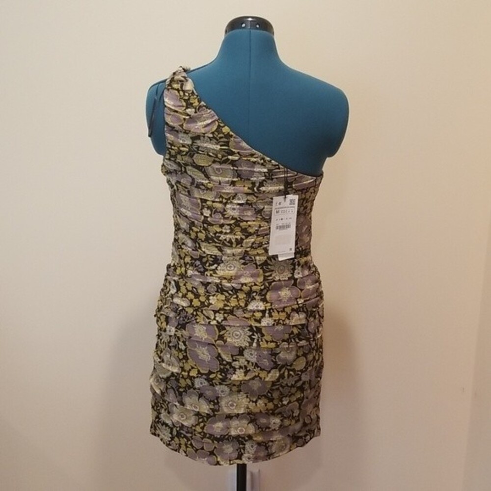 Zara Floral One Shoulder Mini Dress size M New With Tag - Picture 5 of 14